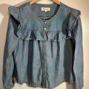 Madewell Chambray Ruffle Button Down Shirt, Small